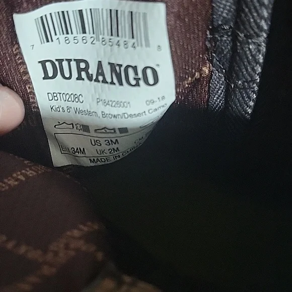 Durango Kids Brown and Camouflage Cowboy Boots 8" Tall Size3M - Picture 9 of 9